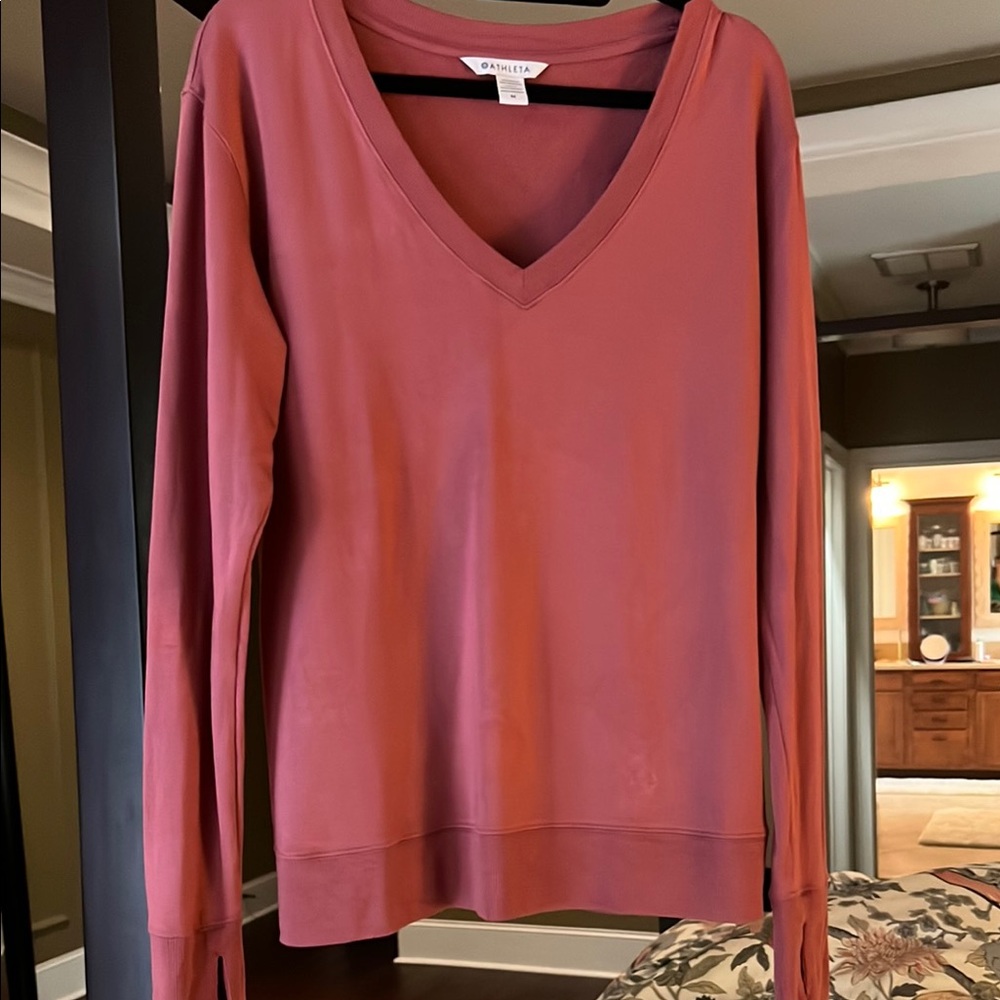 Athleta Pink V-Neck Sweater with Long Sleeves